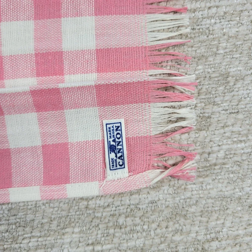 Vintage Cannon Tea Towel Kitchen Dish Rag Pink Gingham Linen Deadstock Set of 2